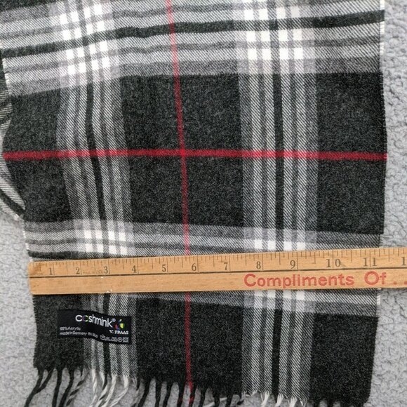 Cashmink Scarf By V.Fraas 100% Acrylic Soft White Black Red Plaid Pattern Scarf - Picture 3 of 6
